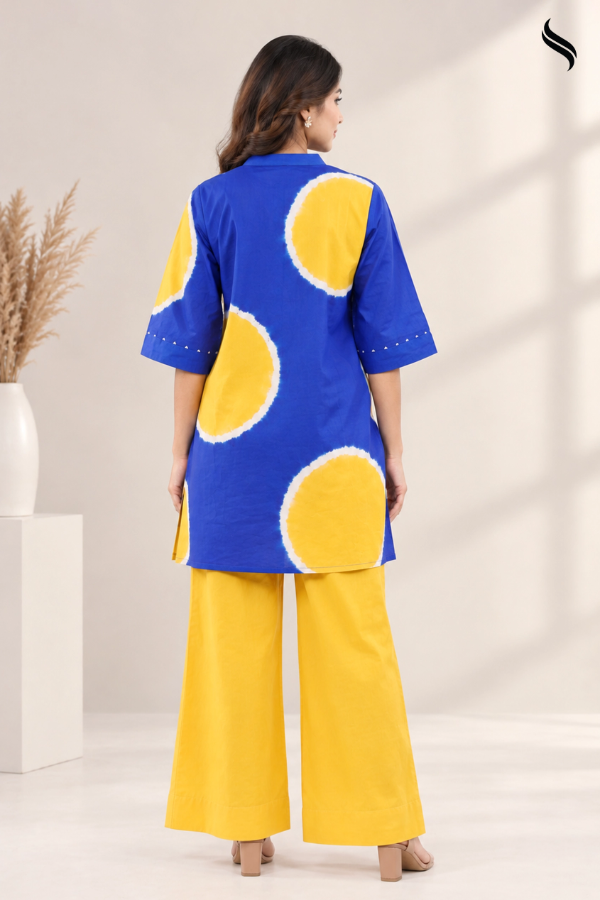 SEESHELL Women's Two Piece Cotton Tie Dye Cobalt Blue Yellow Ochre