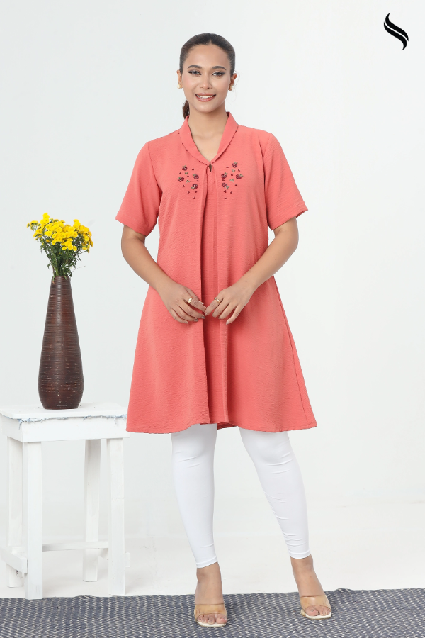 SEESHELL Women's Top Blended Silk Karchupi Coral Pink