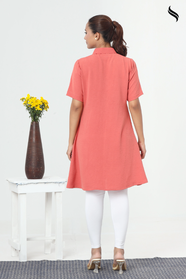 SEESHELL Women's Top Blended Silk Karchupi Coral Pink (Coral pink Color) 03