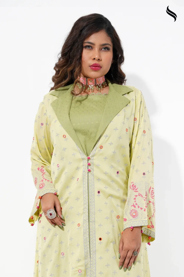 Cotton Coatie Set With Block Print And Mirror Work (Brick Color) 02