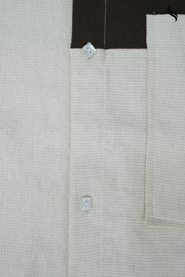 SEESHELL Men's Shirt Blended Cotton Dual Textile Cream Brown (Cream & Chocolate Brown Color) 05