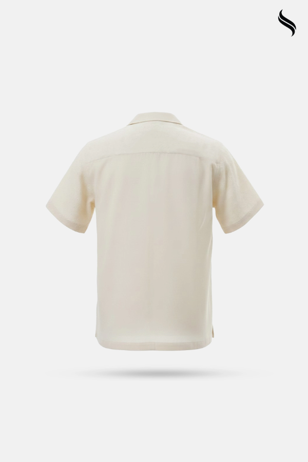 SEESHELL Men's Cuban Shirt Schiffli Cotton Cream White (Cream White Color) 04