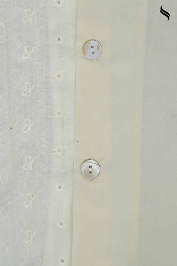 SEESHELL Men's Cuban Shirt Schiffli Cotton Cream White (Cream White Color) 05