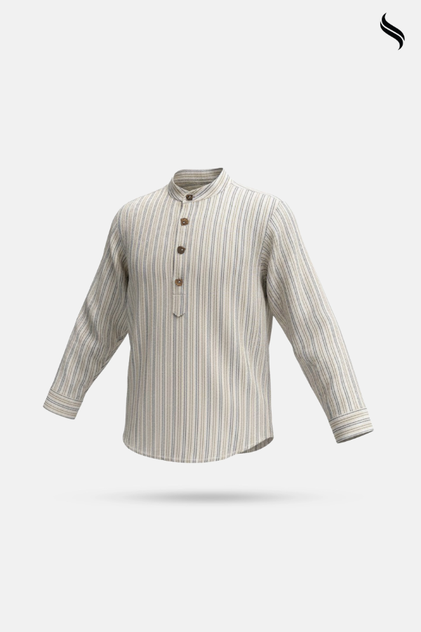 SEESHELL Men's Shirt Remi Cotton Stripe Cream White (Cream White Color) 03