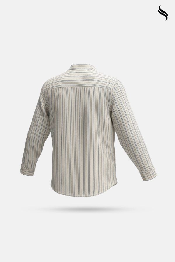 SEESHELL Men's Shirt Remi Cotton Stripe Cream White (Cream White Color) 04