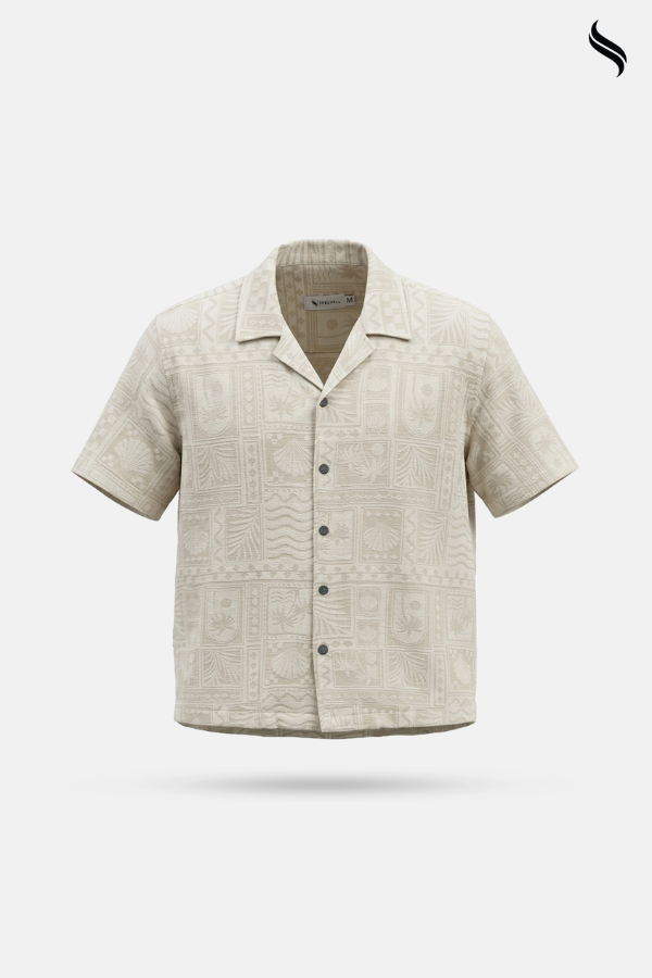 SEESHELL Men's Shirt Monochrome Slab Cotton Cream White (Cream White Color) 03
