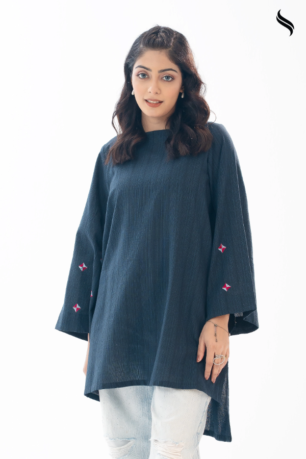 Dark Blue Premium cotton embroidery tops (Dark Blue Color) 02
