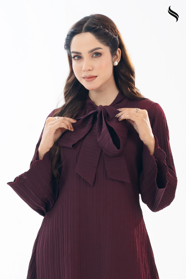 Dark Crimson Fusion co-ord with Scalloped Embroidery (Dark Crimson Color) 03