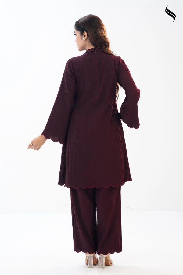 Dark Crimson Fusion co-ord with Scalloped Embroidery (Dark Crimson Color) 04
