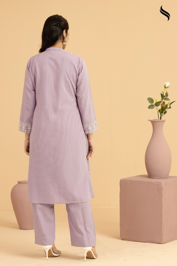 SEESHELL Women's Two Piece Blended Silk Embroidery Lavender (Dusty Lavender Color) 03