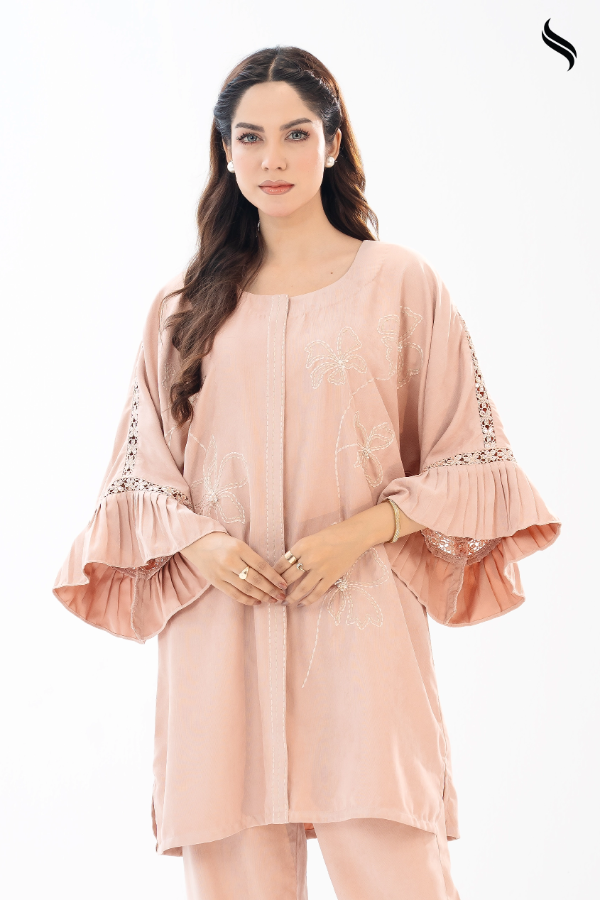 SEESHELL Women's Co Ord Corduroy Embroidery Dusty Peach (Dusty Peach Color) 03