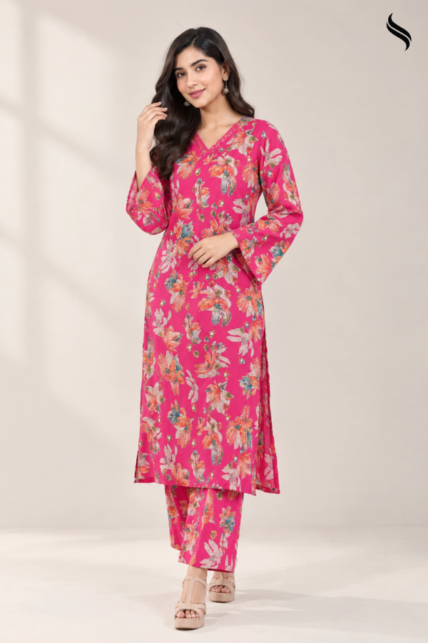 SEESHELL Women's Floral Printed 2pcs Luxury Cotton