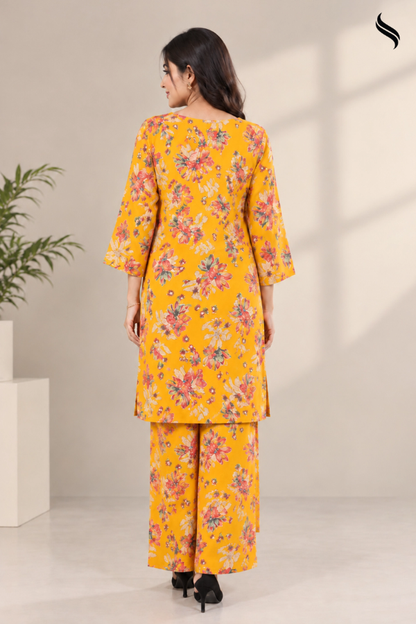 SEESHELL Women's Floral Printed 2pcs Luxury Cotton (Yellow print Color) 02
