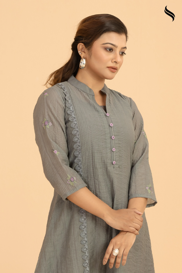 SEESHELL Women's One Piece Blended Silk Embroidery Grey (Gray Color) 02