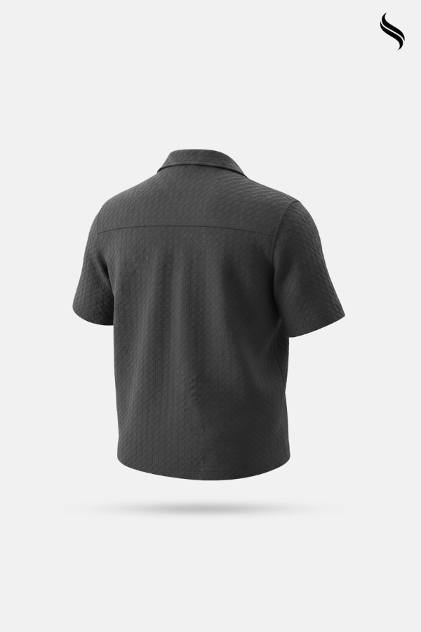 SEESHELL Men's Cuban Shirt Embossed Woven Cotton Gray (Gray Color) 04