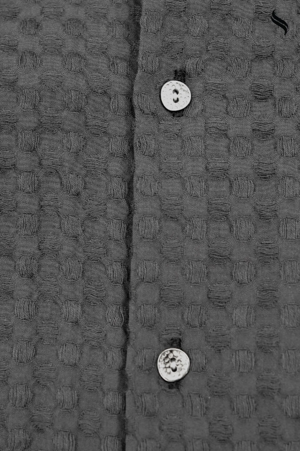 SEESHELL Men's Cuban Shirt Embossed Woven Cotton Gray (Gray Color) 05
