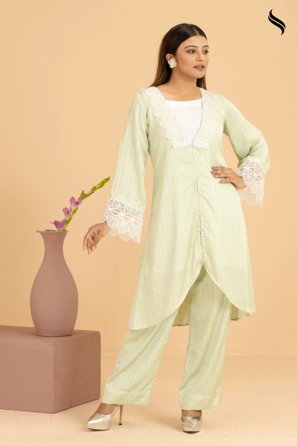 SEESHELL Women's Two Piece Floral Lace Pistachio Green