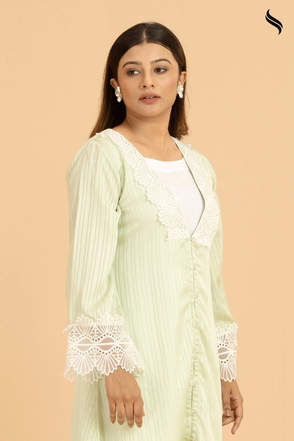 SEESHELL Women's Two Piece Floral Lace Pistachio Green (Green Pistachio Color) 02