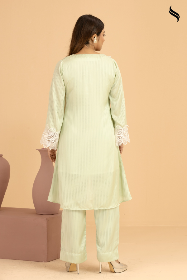 SEESHELL Women's Two Piece Floral Lace Pistachio Green (Green Pistachio Color) 03