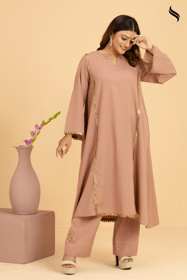 SEESHELL Women's Two Piece Blended Silk Lace Hazel Brown