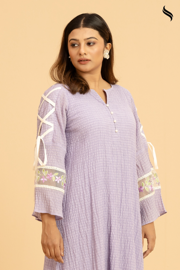 SEESHELL Women's Two Piece Embossed Georgette Applique Lavender (Lavender Color) 02