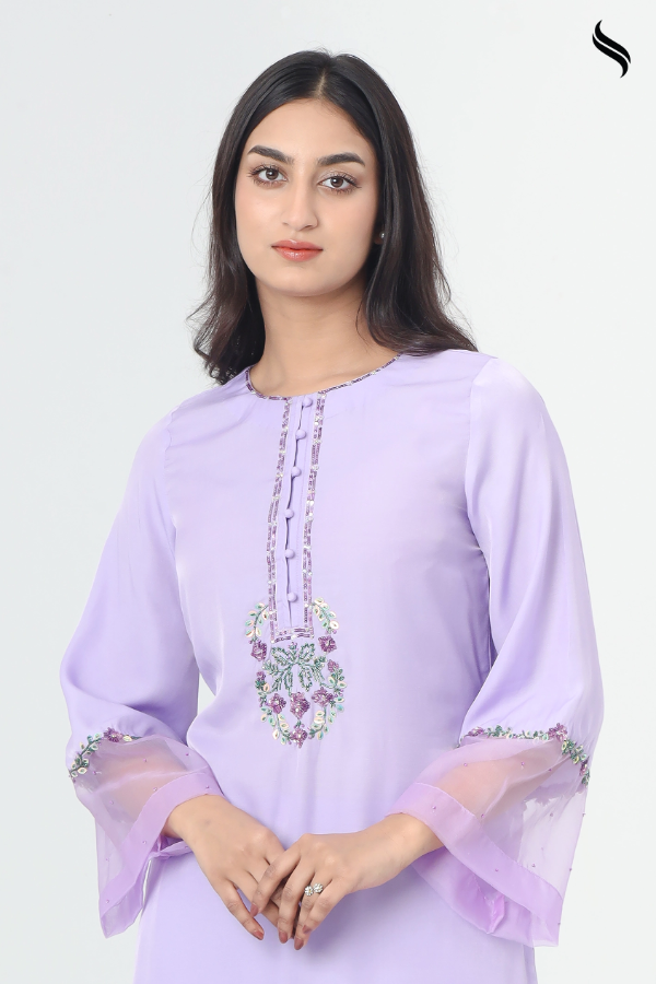 SEESHELL Women's Two Piece Silk Zardosi Muslin Lavender (Lavender Color) 02