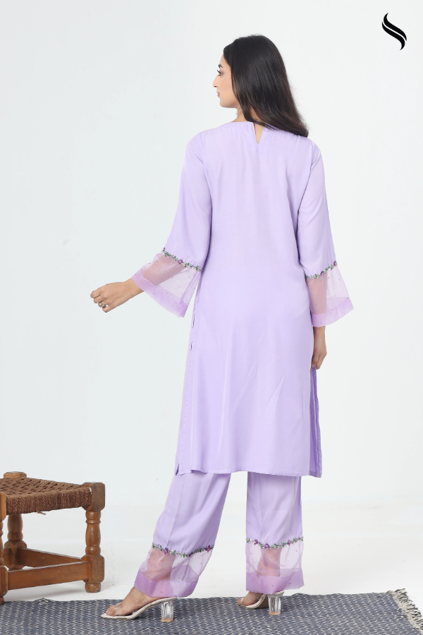 SEESHELL Women's Two Piece Silk Zardosi Muslin Lavender (Lavender Color) 03