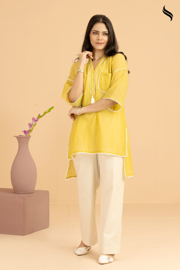 Lemon Yellow Top with Lace Embellishment