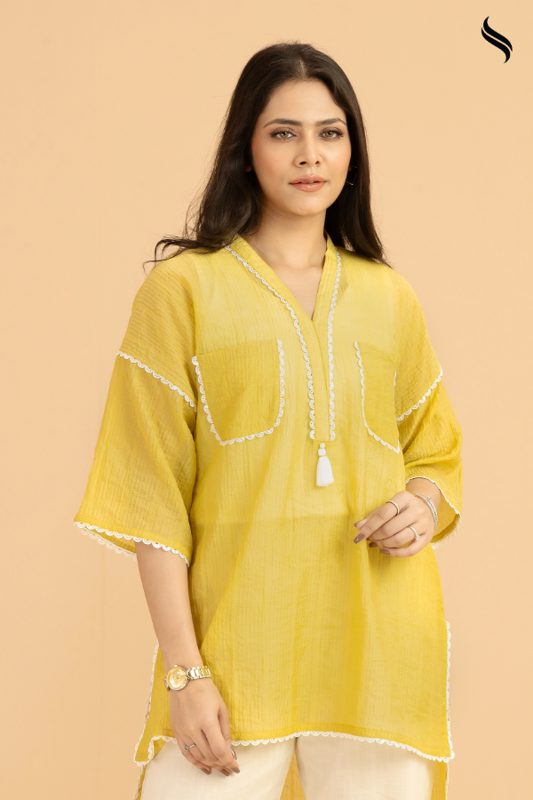 Lemon Yellow Top with Lace Embellishment (Lemon yellow Color) 02