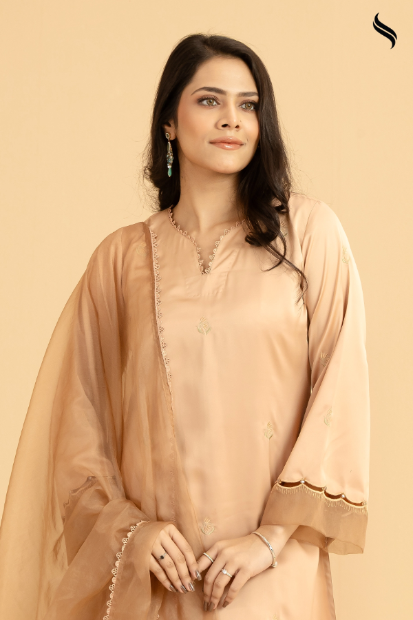 SEESHELL Women's Three Piece Silk Embroidery Light Brown (Light brown Color) 02