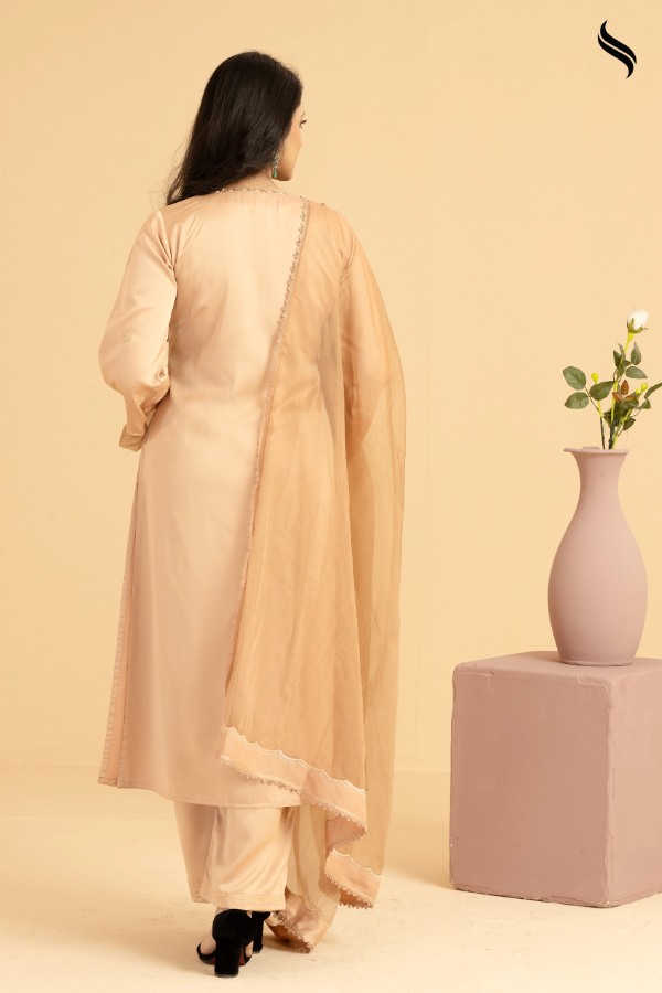 SEESHELL Women's Three Piece Silk Embroidery Light Brown (Light brown Color) 03