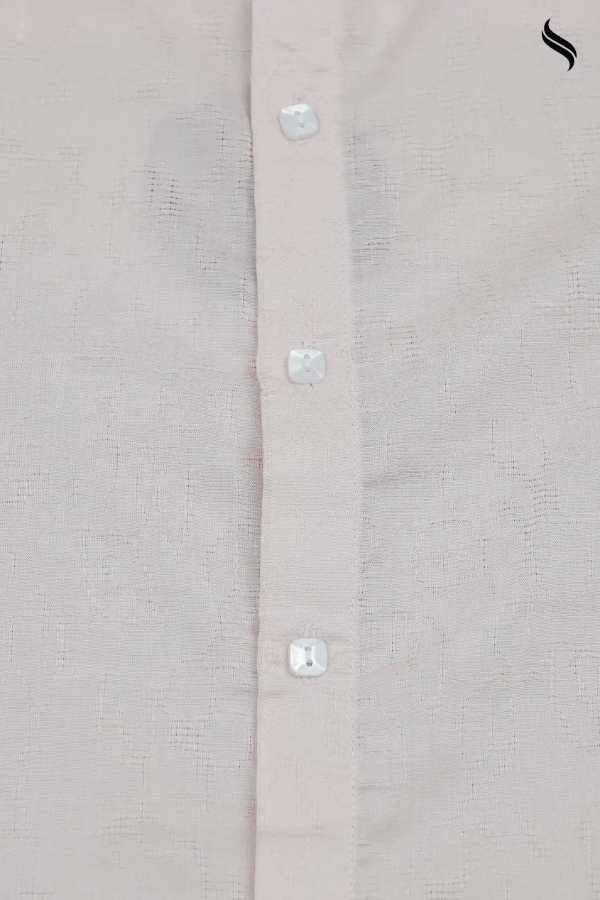SEESHELL Men's Band Collar Shirt Premium Cotton Light Pink (Light Pink Color) 03