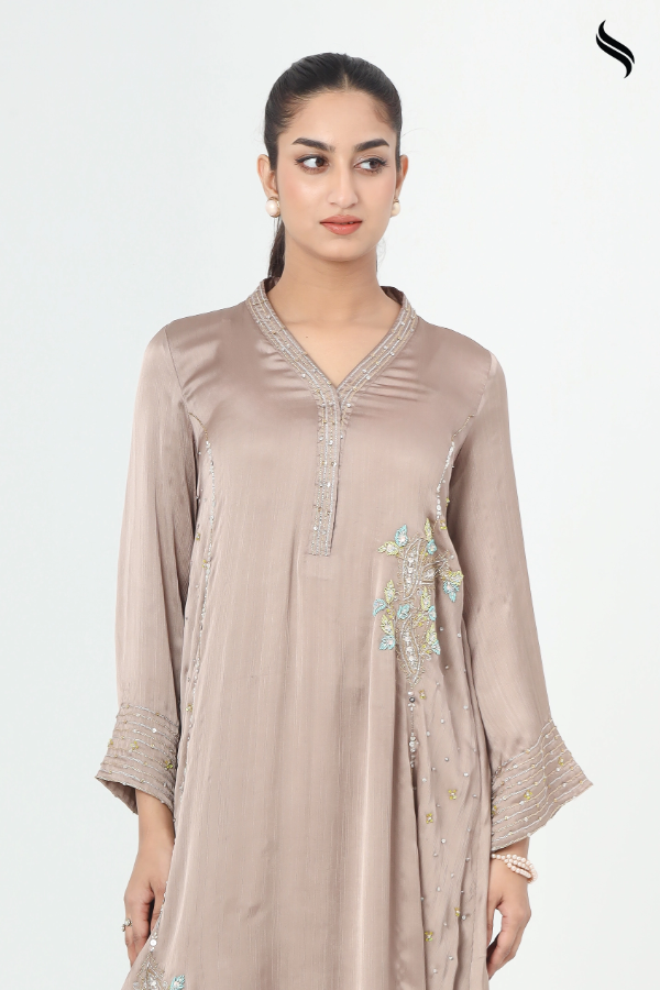 SEESHELL Women's Two Piece Silk Karchupi Light Taupe (Light Taupe Color) 02