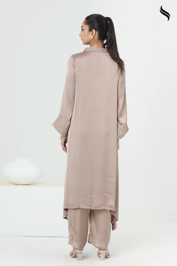 SEESHELL Women's Two Piece Silk Karchupi Light Taupe (Light Taupe Color) 03