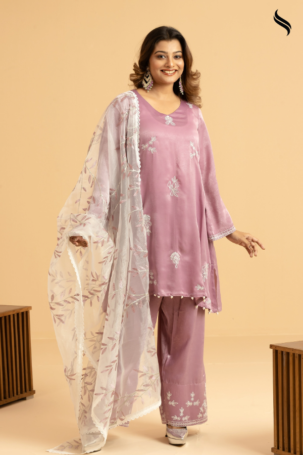 SEESHELL Women's Three Piece Blended Silk Organza Lilac