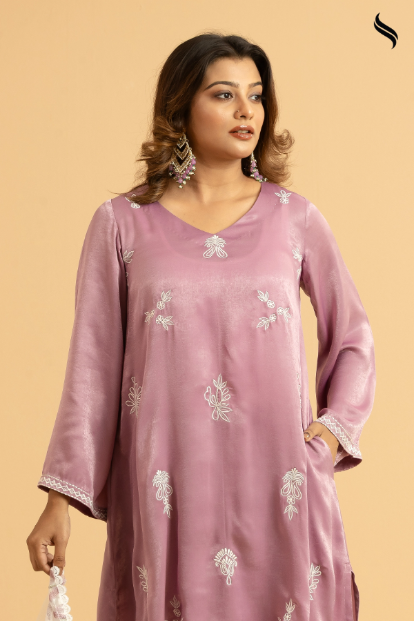 SEESHELL Women's Three Piece Blended Silk Organza Lilac (Lilac Color) 02