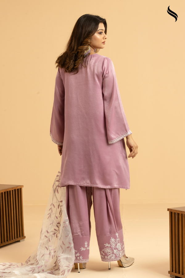 SEESHELL Women's Three Piece Blended Silk Organza Lilac (Lilac Color) 03