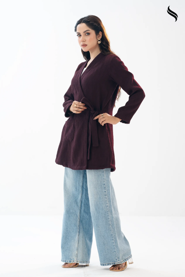 SEESHELL Women's Outerwear Heavy Cotton Twill Wrap Maroon (Dark Maroon Color) 02