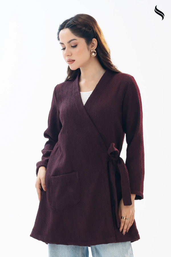 SEESHELL Women's Outerwear Heavy Cotton Twill Wrap Maroon (Dark Maroon Color) 03