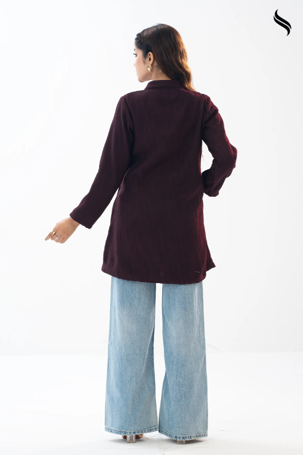 SEESHELL Women's Outerwear Heavy Cotton Twill Wrap Maroon (Dark Maroon Color) 04