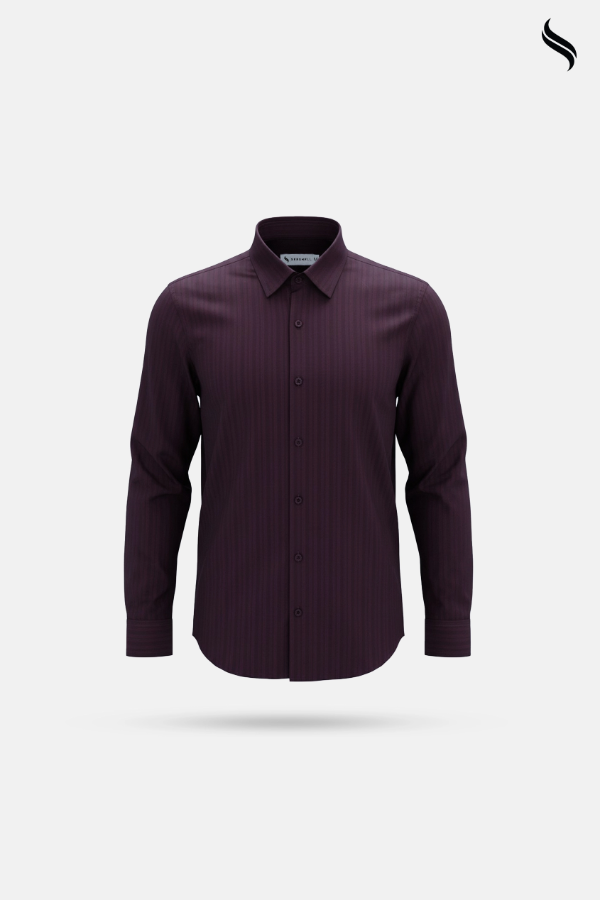 SEESHELL Men's Formal Shirt Premium Cotton Long Sleeve Maroon (Maroon Color) 03