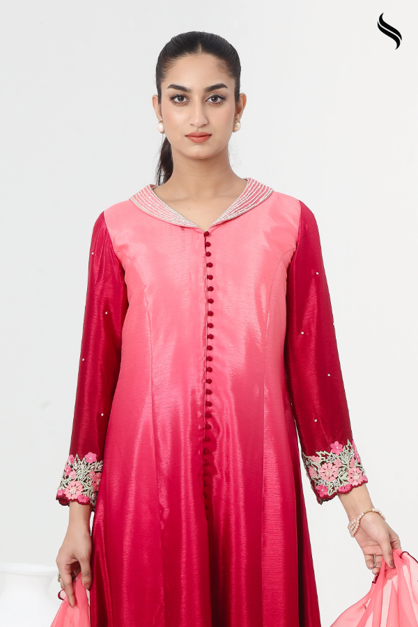 SEESHELL Women's Three Piece Silk Muslin Dupatta Maroon Ombre (Maroon Color) 02