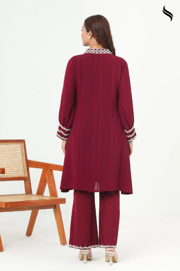 SEESHELL Women's Two Piece Silk Georgette Zardosi Maroon (Maroon Color) 03