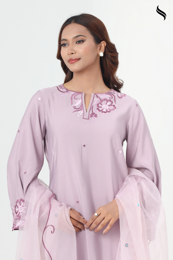 SEESHELL Women's Three Piece Blended Silk Mirror Work Mauve (mauve Color) 02