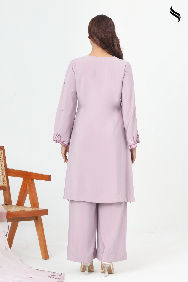 SEESHELL Women's Three Piece Blended Silk Mirror Work Mauve (mauve Color) 03