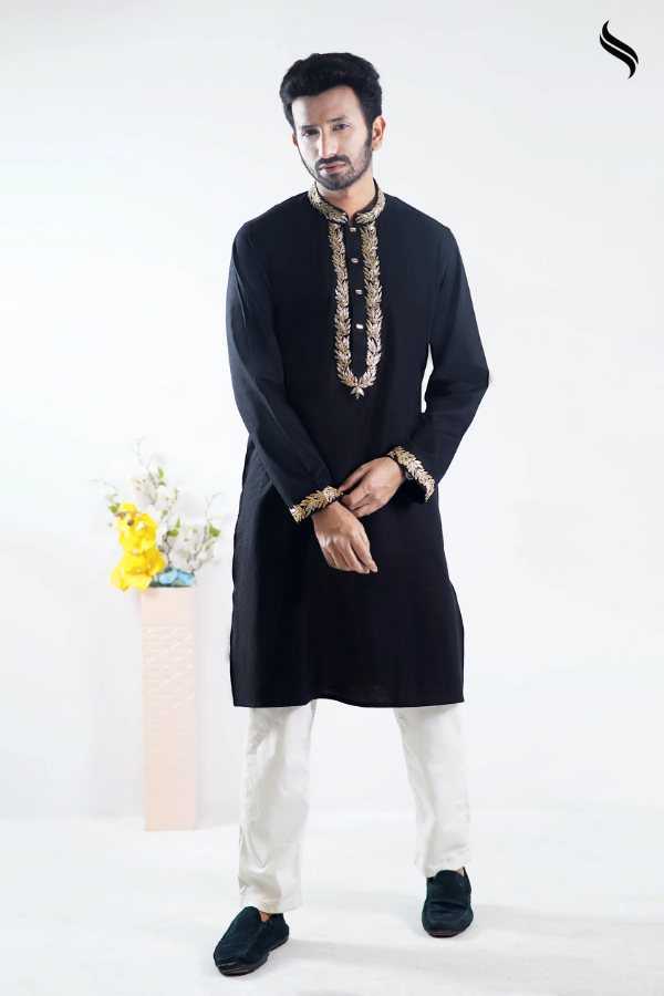 Men's Cotton Panjabi With Cord Embroidery