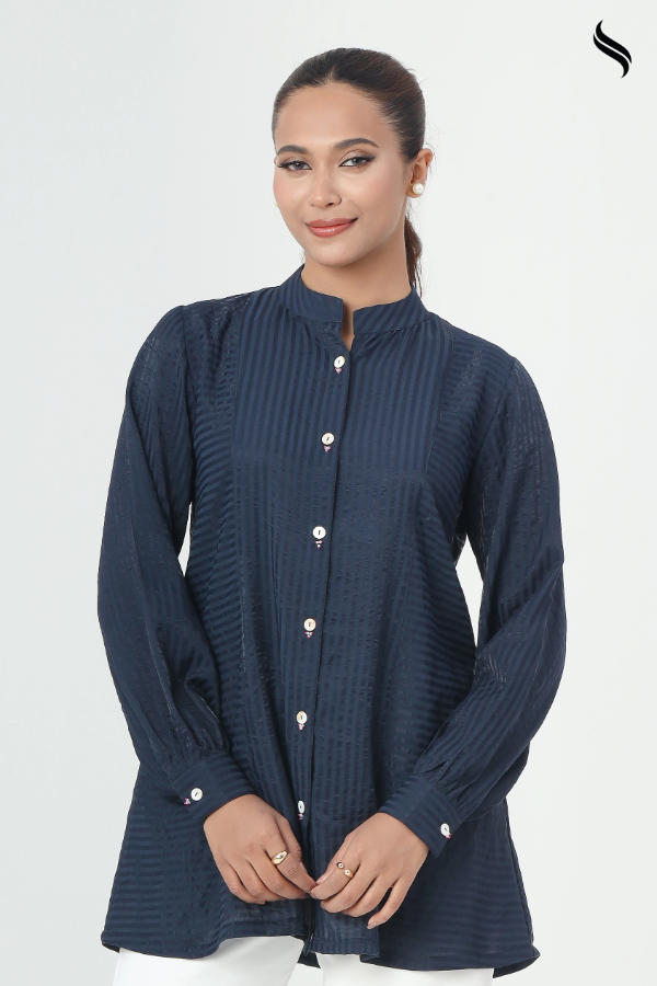 SEESHELL Women's Top Premium Cotton Button Work Midnight Blue (Midnight blue Color) 02