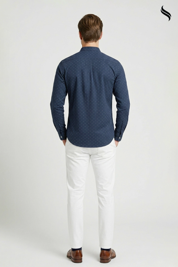 SEESHELL Men's Shirt Blended Cotton Polka Dot Midnight Bluen (Midnight blue Color) 02