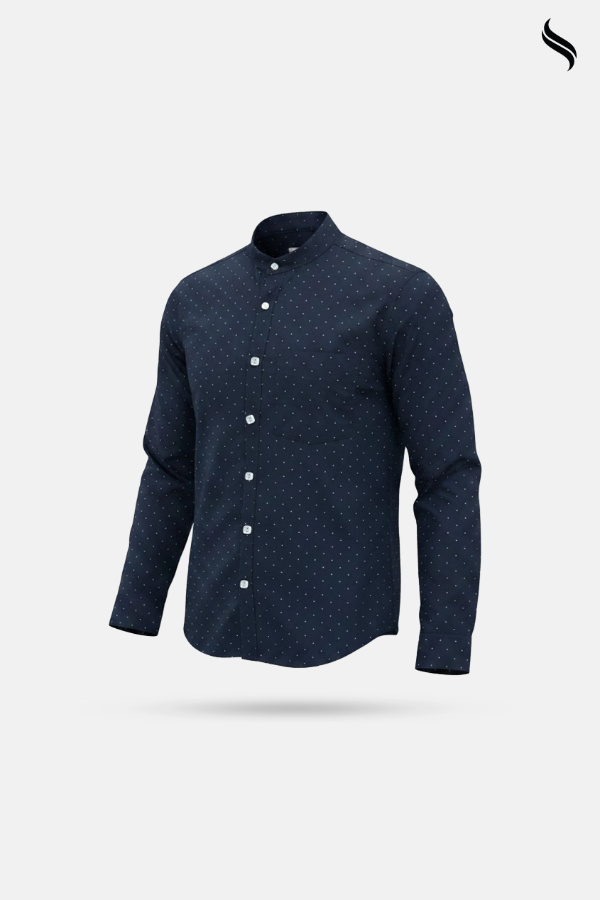 SEESHELL Men's Shirt Blended Cotton Polka Dot Midnight Bluen (Midnight blue Color) 03