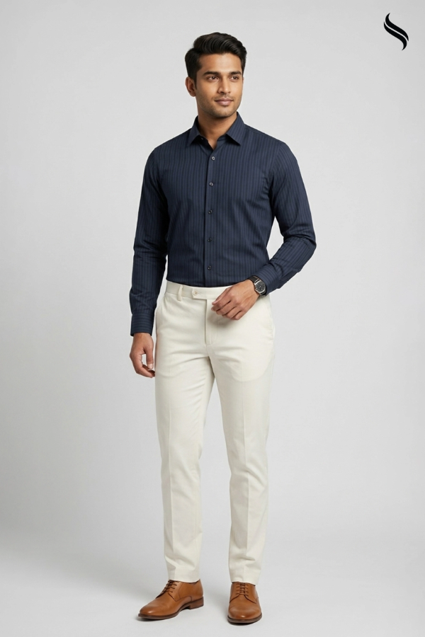 SEESHELL Men's Formal Shirt Cotton Tailored Fit Midnight Blue (Midnight blue Color) 02